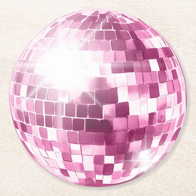 Pink Disco Ball Round Coasters (Front)