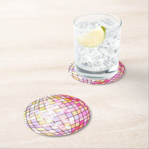 Pink Disco Ball Round Paper Coaster