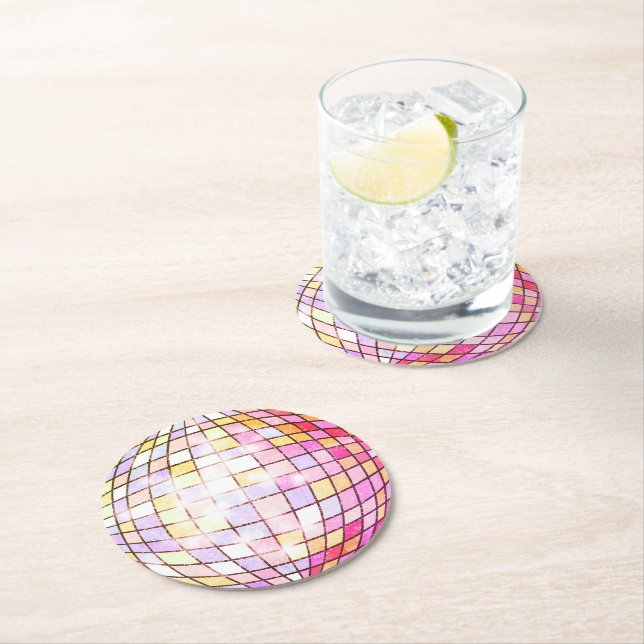 Pink Disco Ball Round Paper Coaster (Insitu)