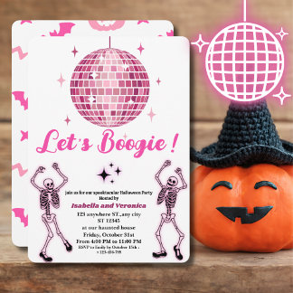 Pink Disco Ball Skeleton Halloween Party for Girls Invitation