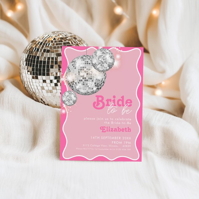 Pink Disco Ball Sparkle Bride to Be Party Design Invitation (Creator Uploaded)