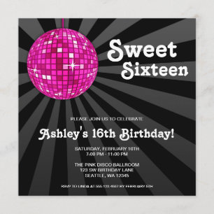Pink Disco Ball Sweet 16 Birthday Invitations