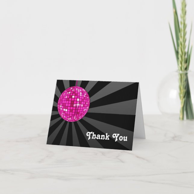 Pink Disco Ball Thank You Note Card (Front)