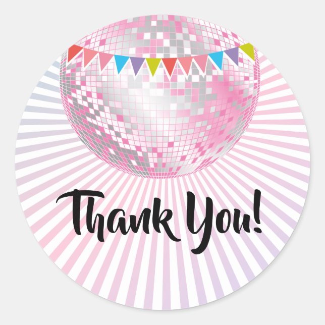 pink disco ball thank you stickers (Front)