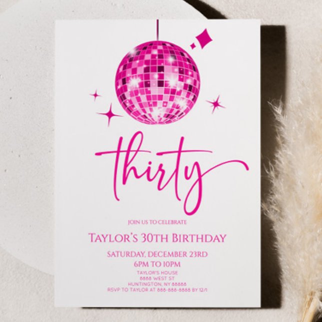 Pink Disco Ball Thirty 30th Birthday Party Invitation (Creator Uploaded)