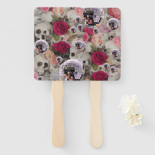 Pink Disco Balls Skulls and Roses Set of Fans