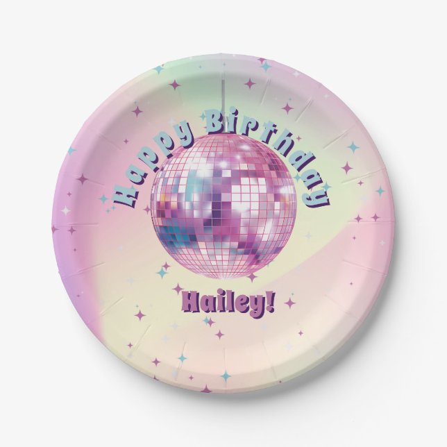 Pink Disco Birthday Party Plate (Front)