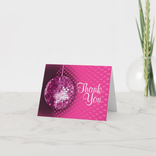 Pink Disco Birthday Party Thank You (Front)