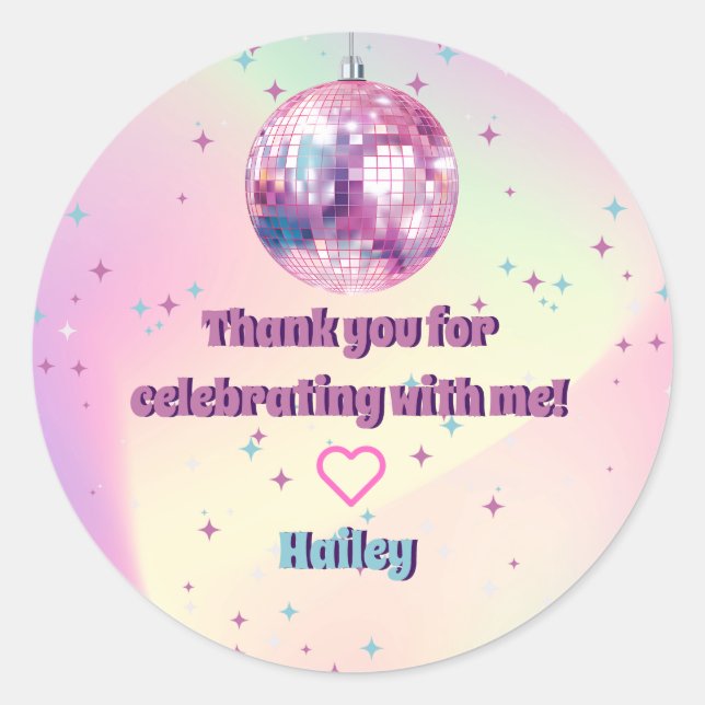 Pink Disco Birthday Party Thank You Stickers (Front)