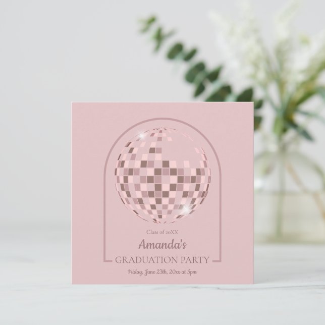 Pink Disco Boogie Graduation Party Invitation (Standing Front)