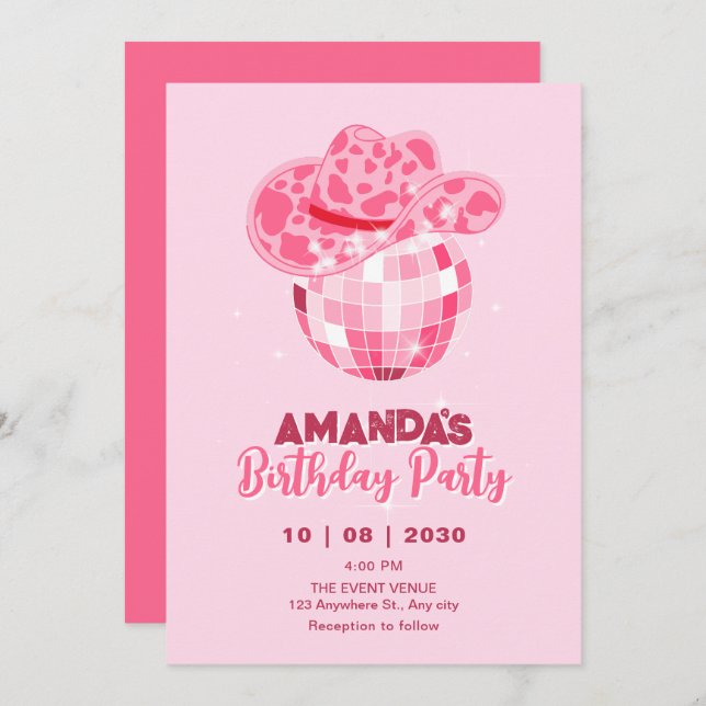 Pink disco cowboy  invitation (Front/Back)