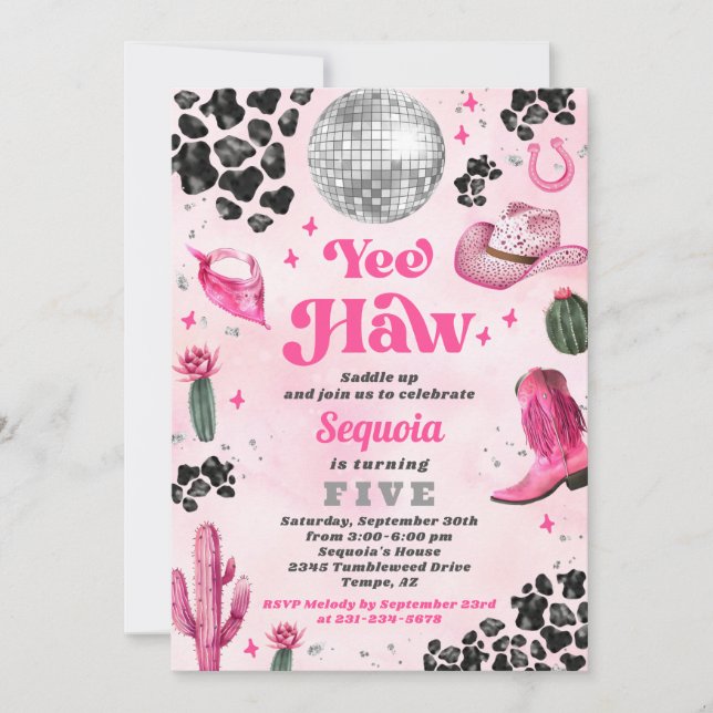 Pink Disco Cowgirl Birthday Invitation (Front)