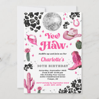 Pink Disco Cowgirl Birthday Invitation