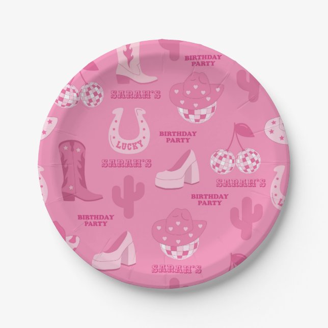Pink | Disco Cowgirl Birthday Party Paper Plate (Front)