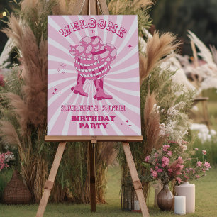 Pink Disco Cowgirl Birthday Party Welcome Poster
