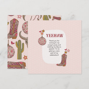 Pink Disco Cowgirl Birthday Thank you Card