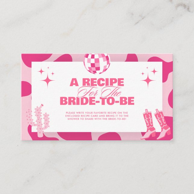 Pink Disco Cowgirl Bridal Shower Share A Recipe  Enclosure Card (Front)