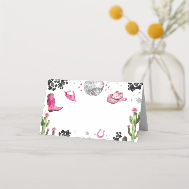 Pink Disco Cowgirl Food Label Place Card (Front)