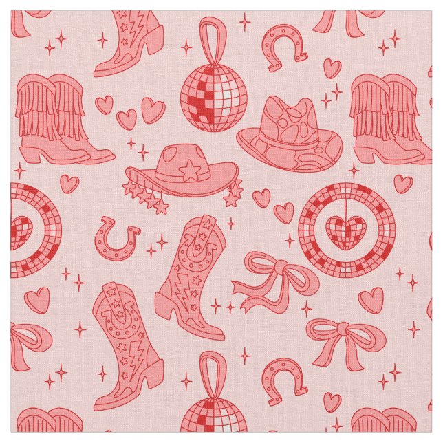 pink disco cowgirl hat country rodeo western retro fabric (Close Up)