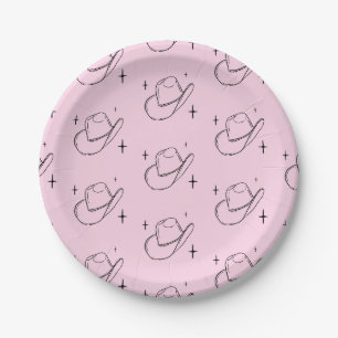 Pink Disco Cowgirl Hat Pattern Bachelorette Party Paper Plate