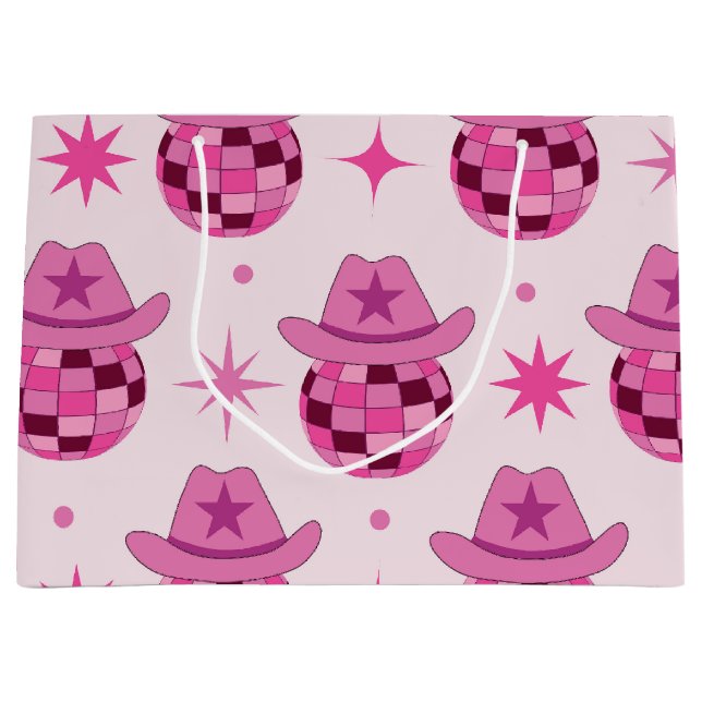Pink Disco Cowgirl Hat Pattern with Stars  Large Gift Bag (Front)