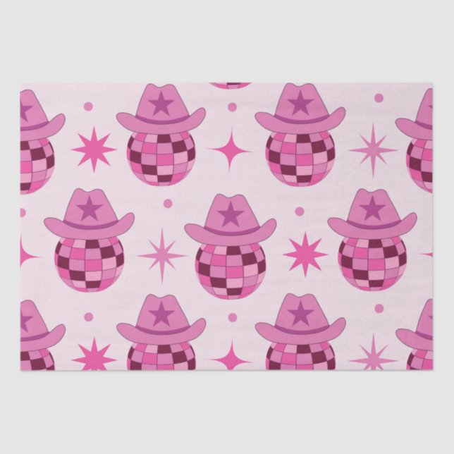 Pink Disco Cowgirl Hat Pattern with Stars  Tissue Paper (Front)