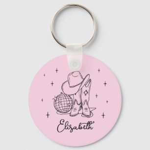 Pink Disco Cowgirl Last Rodeo Bachelorette Party Key Ring