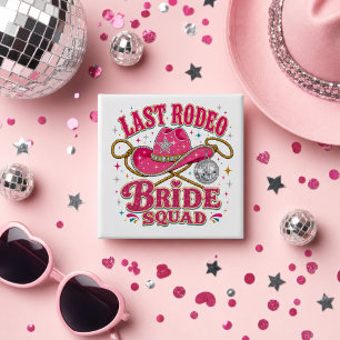 Pink Disco Cowgirl Last Rodeo Bride Squad 15 Cm Square Badge