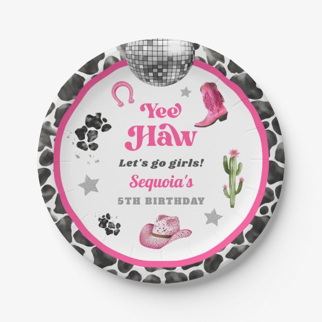 Pink Disco Cowgirl Party Paper Plate (Front)