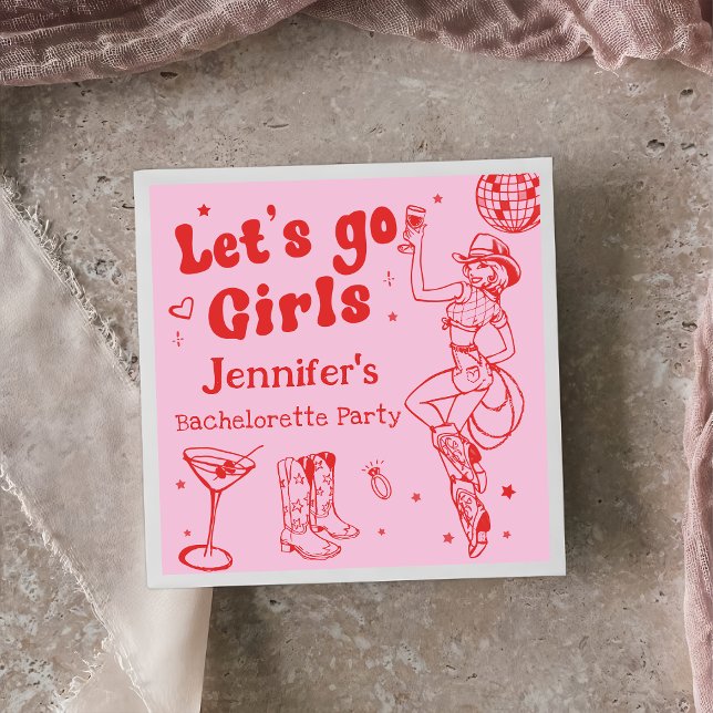 Pink Disco Cowgirl Rodeo Bachelorette Party Napkin (Creator Uploaded)