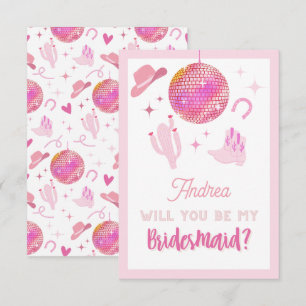 Pink Disco Cowgirl Rodeo Be my Bridesmaid Enclosure Card