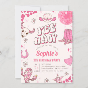 Pink Disco Cowgirl Rodeo Birthday Party Invitation