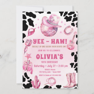 Pink Disco Cowgirl Rodeo Country Birthday Party Invitation