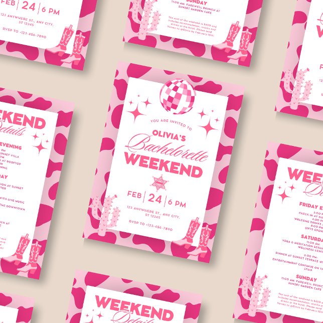 Pink Disco Cowgirl Weekend Itinerary Invitation (Creator Uploaded)
