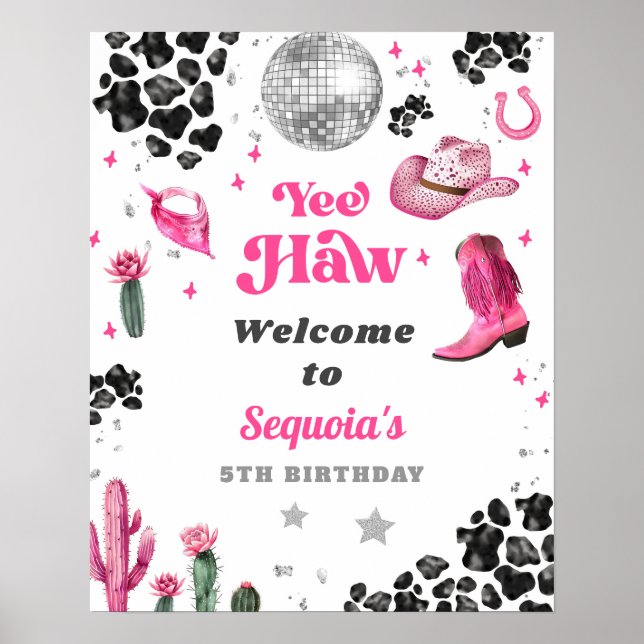 Pink Disco Cowgirl Welcome Sign Poster (Front)