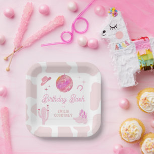 Pink Disco Cowgirl Western Rodeo Birthday Bash  Paper Plate