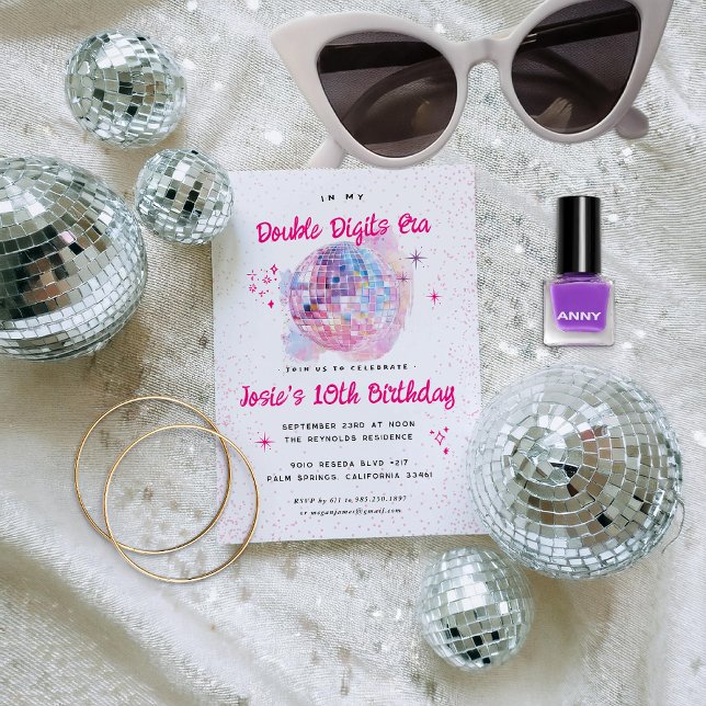 Pink Disco | Double Digit 10th Birthday Invitation (Creator Uploaded)