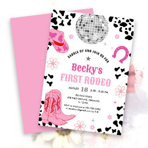 Pink Disco First Rodeo Wild West Girl 1st Birthday Invitation