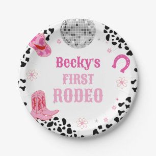 Pink Disco First Rodeo Wild West Girl 1st Birthday Paper Plate