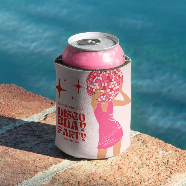 Pink Disco Girl Can Cooler (Bar Menu Disco Cocktail Girl Can sleeve)