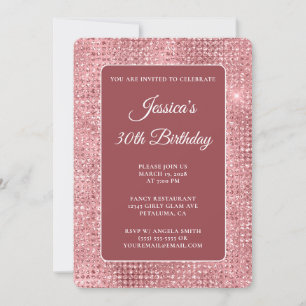 Pink Disco Glitter 30th Birthday Invitation