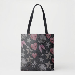 Pink Disco Hearts Tote Bag Glam Night Love Patte