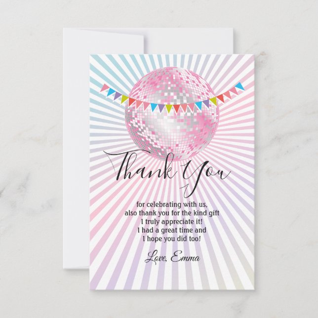 pink, disco party, thank you card (Front)