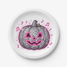 Pink Disco Pumpkin Halloween Party Plate