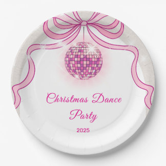 Pink Disco Sparkle Girls’ Christmas Party Paper Plate