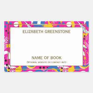 Pink Disco Themed Author Signature Bookplate Rectangular Sticker