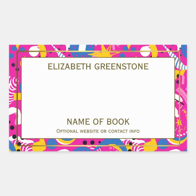 Pink Disco Themed Author Signature Bookplate Rectangular Sticker (Front)