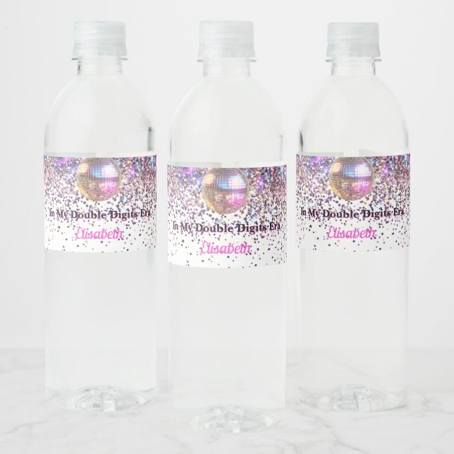 Pink Disco Trendy In My Double Digits Era Birthday Water Bottle Label (Bottles)