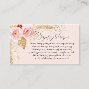 Pink Display Shower boho pampas floral Enclosure Card