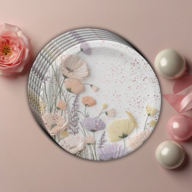 Pink Distressed Pressed Wildflower Baby Shower Paper Plate (Creator Uploaded)